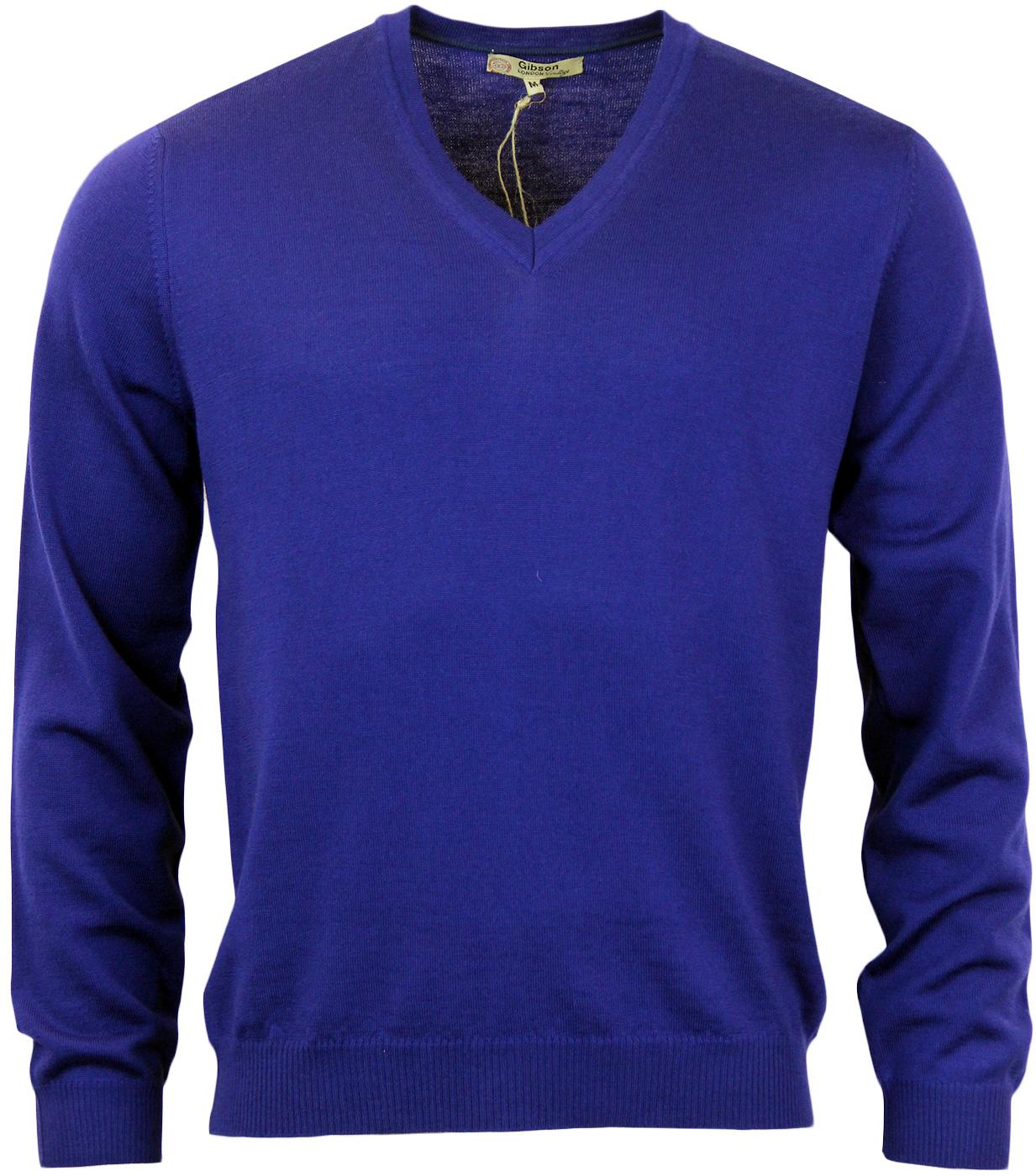 GIBSON LONDON Retro Mod 60s Merino V Neck Sweater in Cobalt