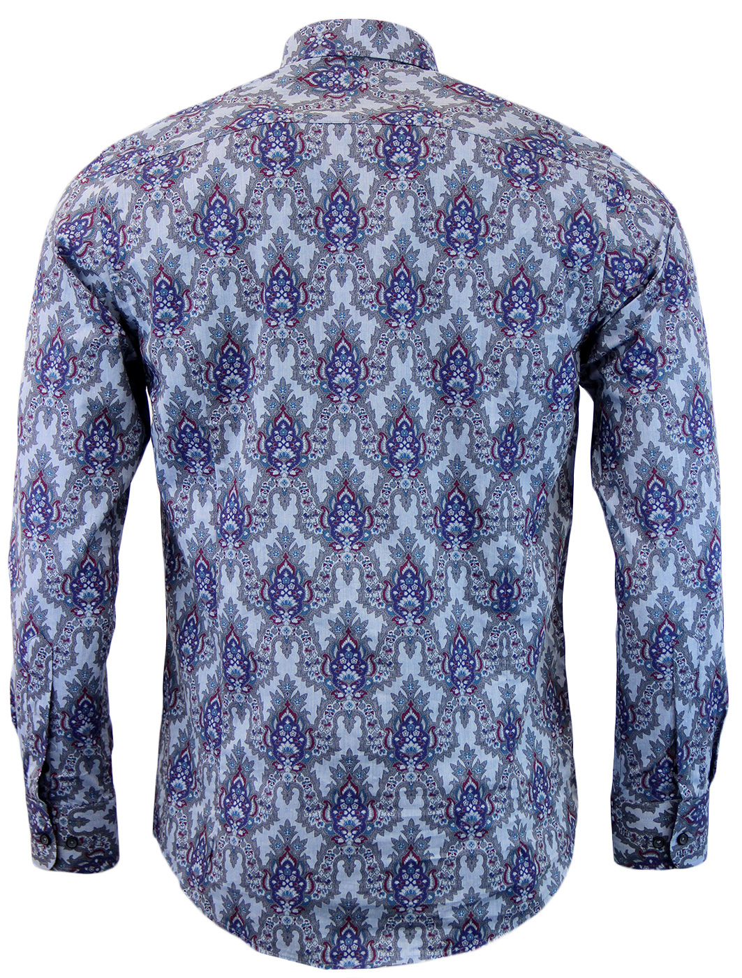 GUIDE LONDON Retro 1960s Mod Floral Paisley Shirt in Blue