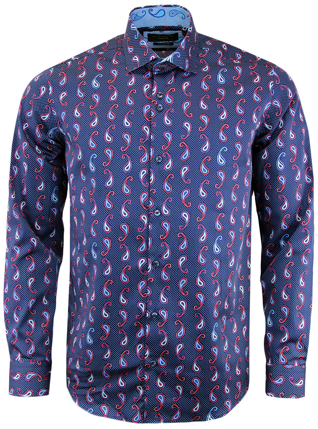 GUIDE LONDON Retro 1960s Mod Paisley Micro Square Shirt in Navy