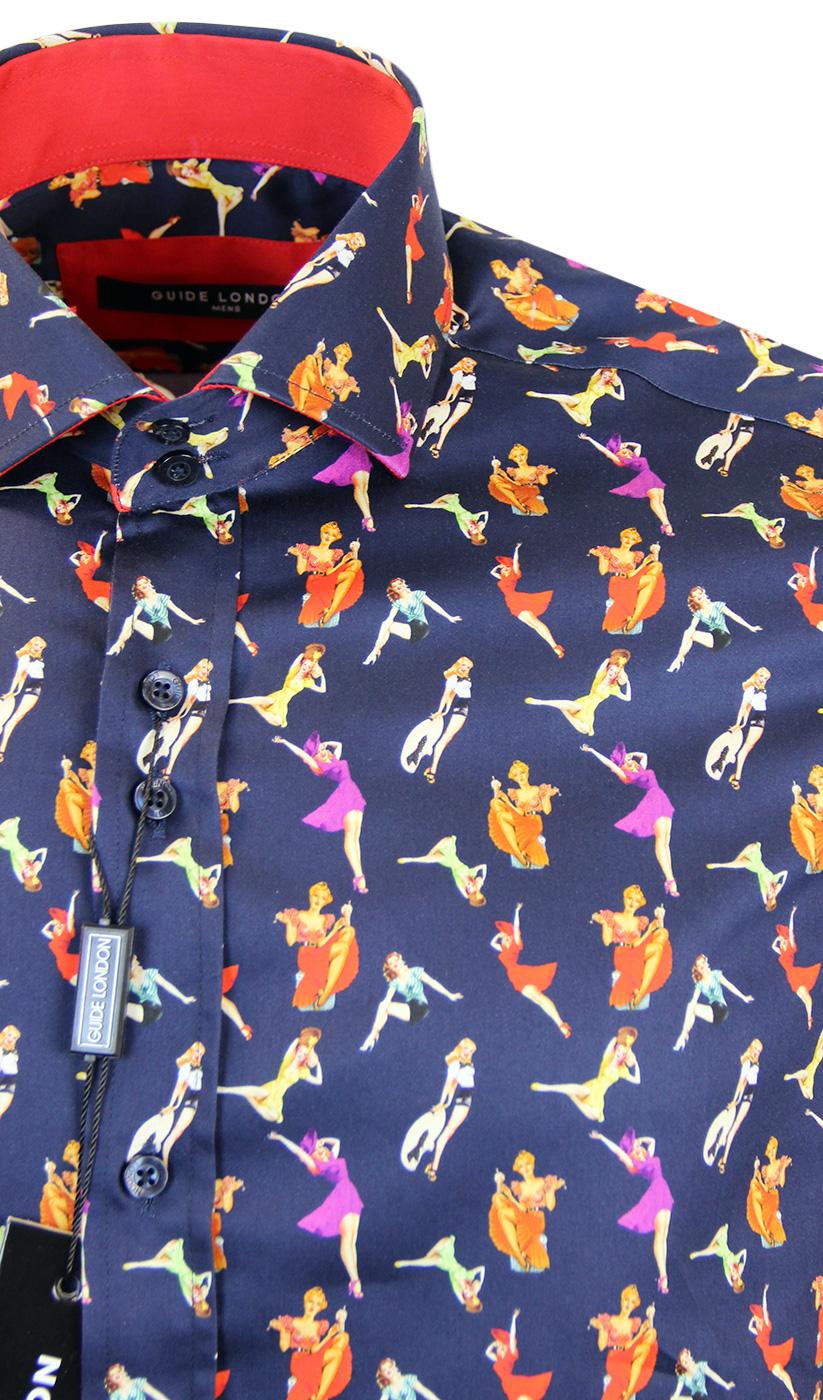 GUIDE LONDON Retro 50s Pin-Up Girl Print Shirt