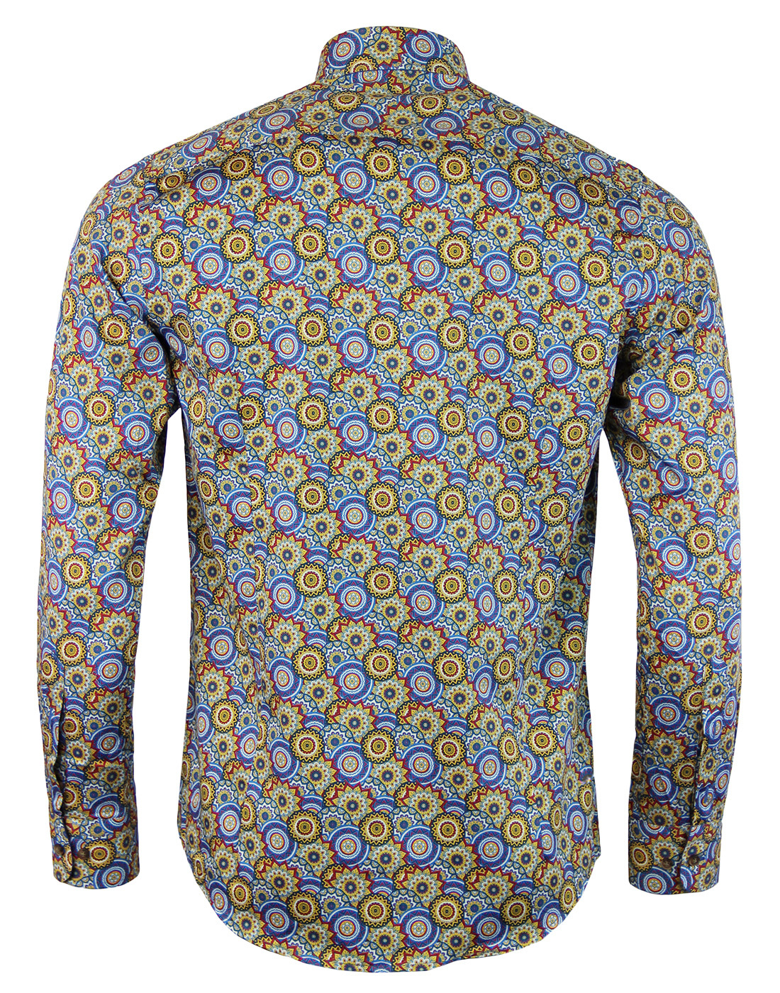 GUIDE LONDON Men's Retro 60s Mod Psychedelic Floral Circle Shirt