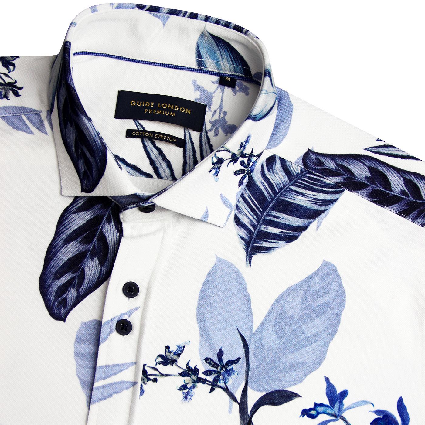 GUIDE LONDON Floral Leaf Retro Mod Summer Shirt White