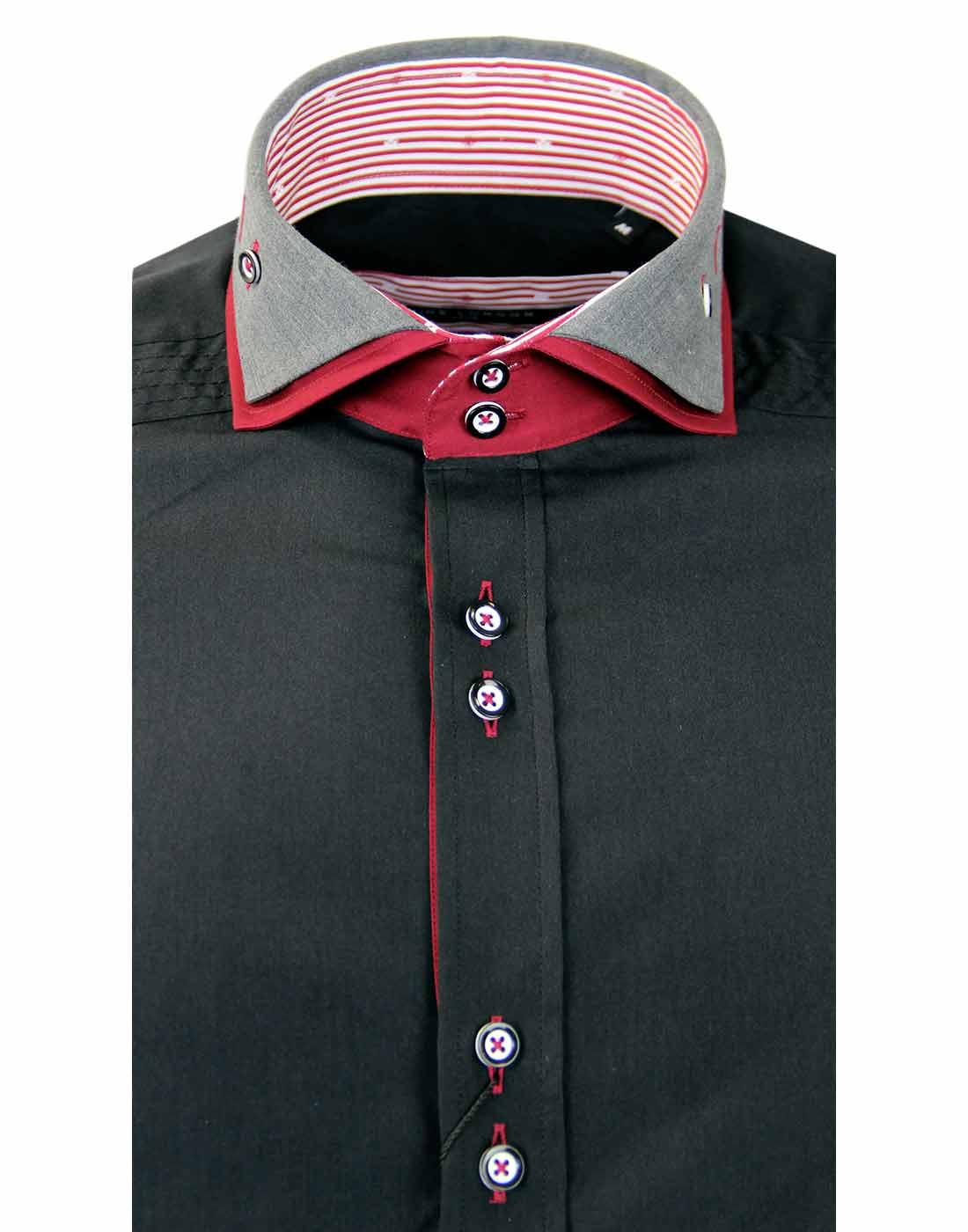 GUIDE LONDON Retro Mod Double Collar Shirt in Black