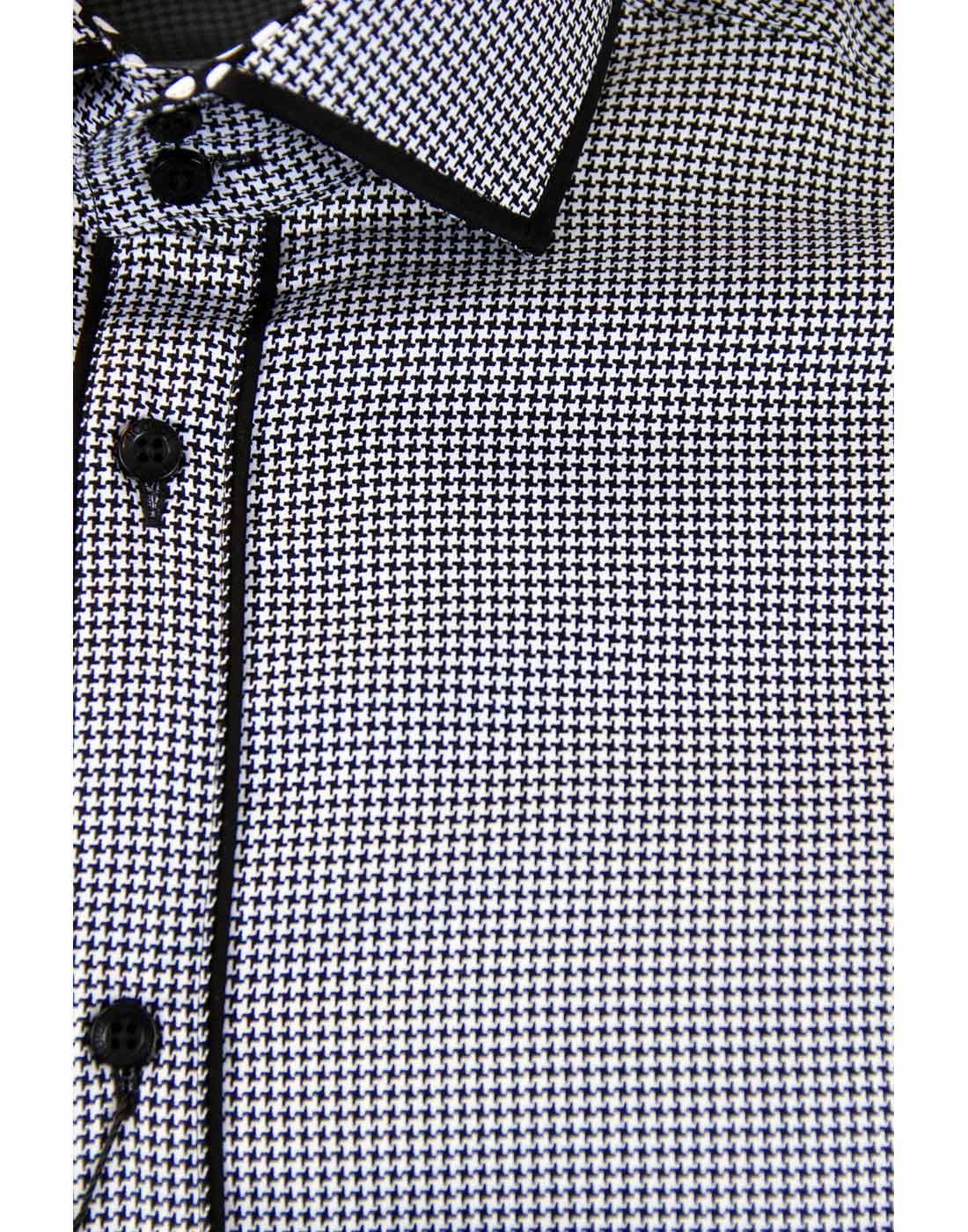 GUIDE LONDON Dogtooth Retro Mod Long Sleeve Shirt in Black