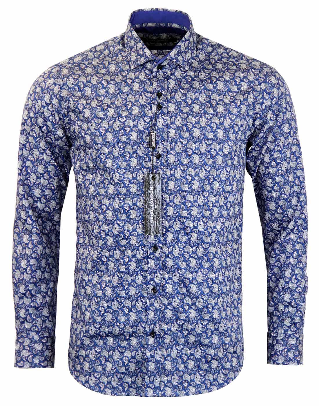 GUIDE LONDON Retro Mod Psychedelic Paisley Shirt in Navy