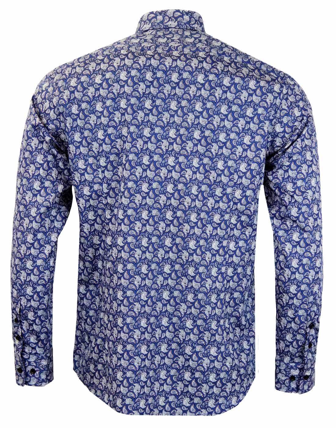 GUIDE LONDON Retro Mod Psychedelic Paisley Shirt in Navy