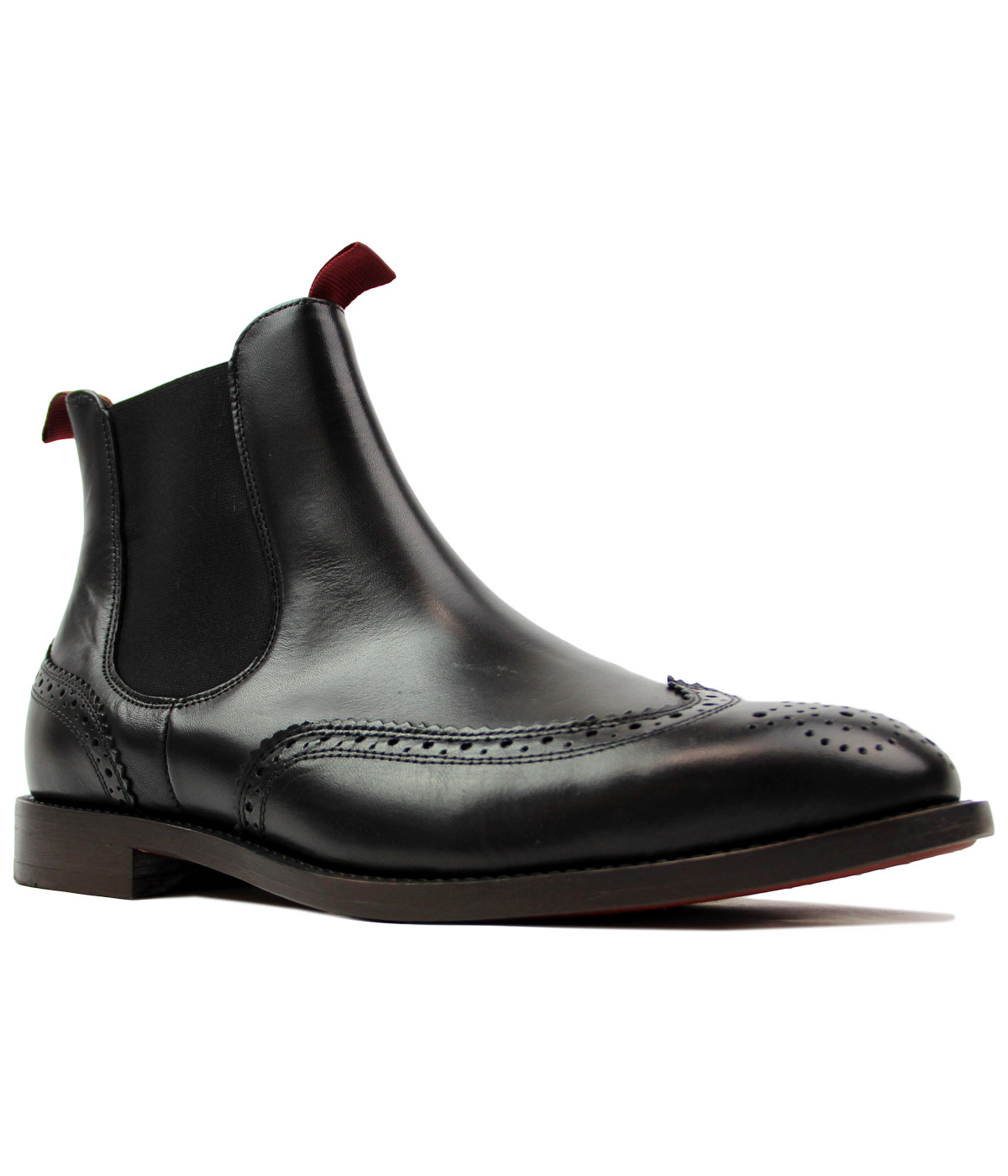 H BY HUDSON Breslin Retro Mod Brogue Chelsea Boots in Black
