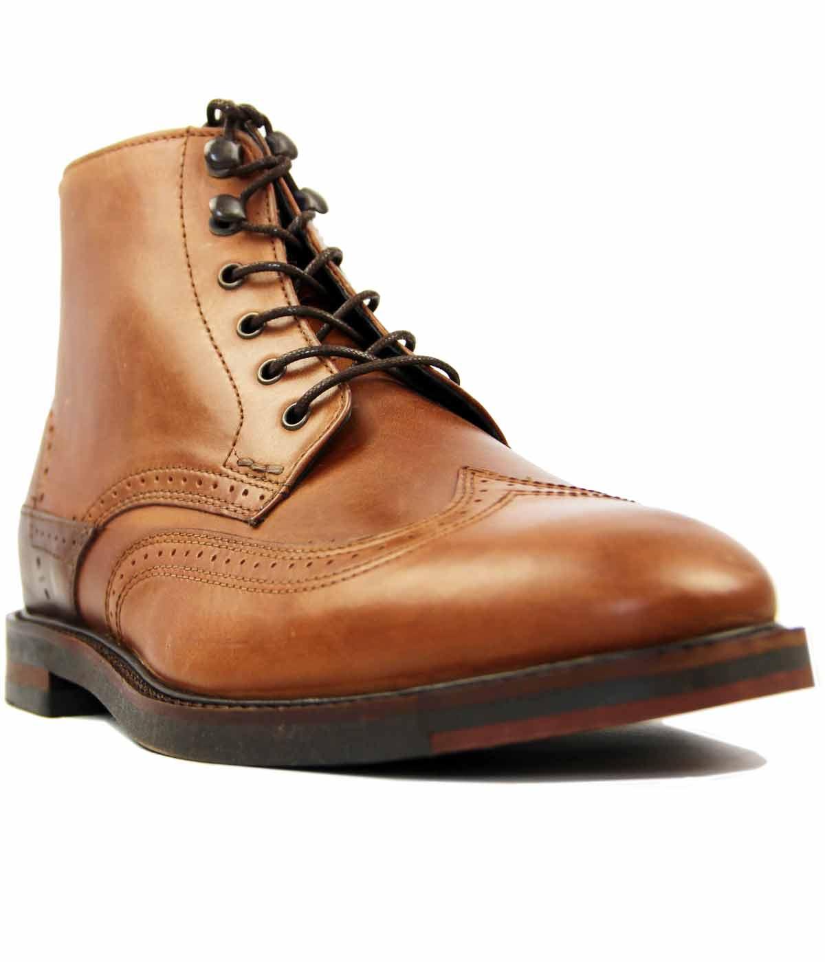 H by HUDSON Harland Retro Mod Grain Leather Wingtip Brogue Boots