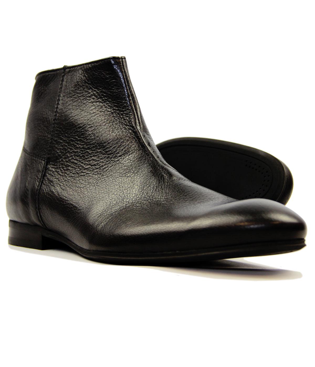 H by HUDSON Retro Side Zip Tumbled Leather Chelsea Boots in Black