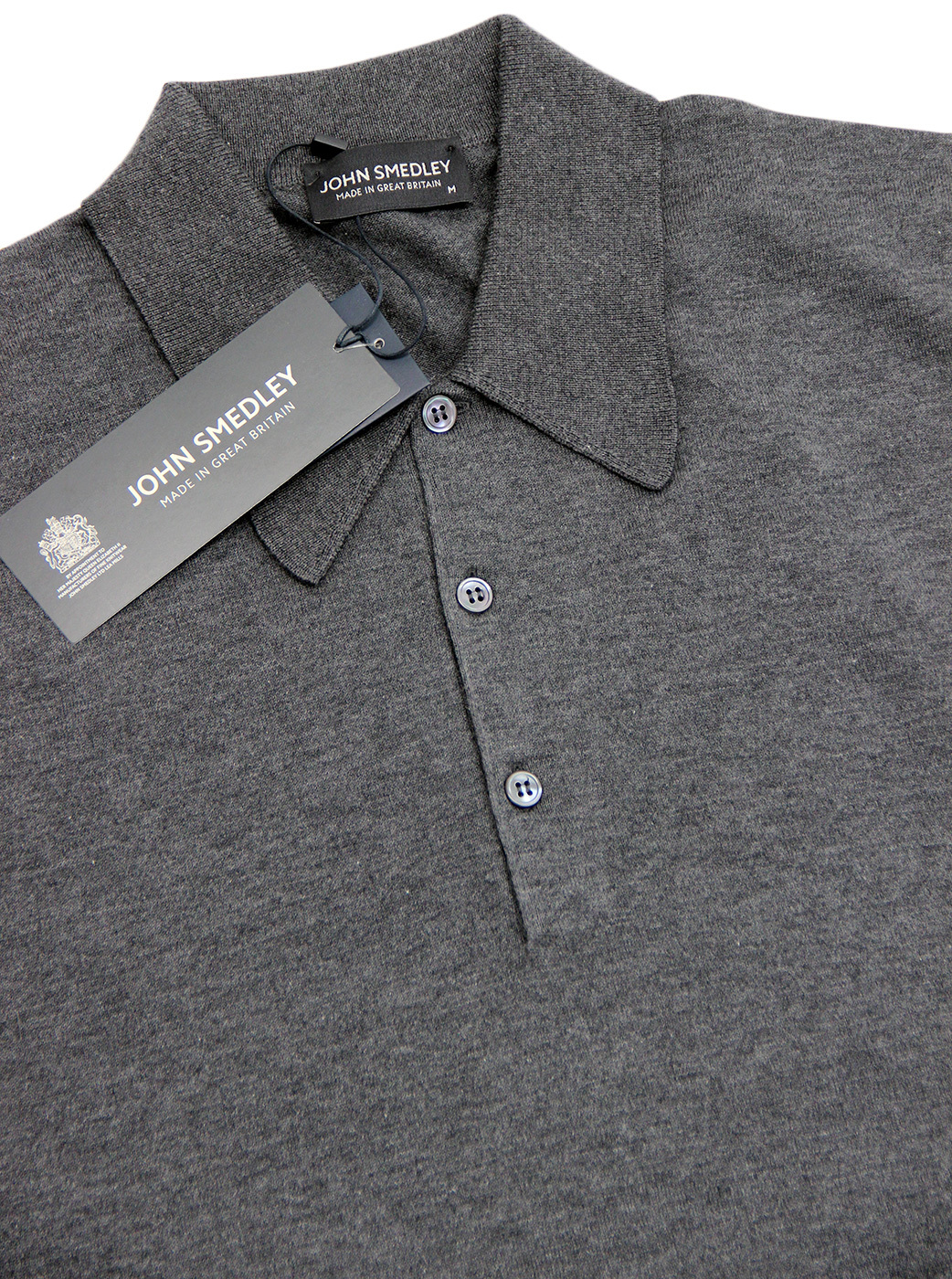 JOHN SMEDLEY Isis Retro 60s Mod Classic Fit Knit Polo in Charcoal