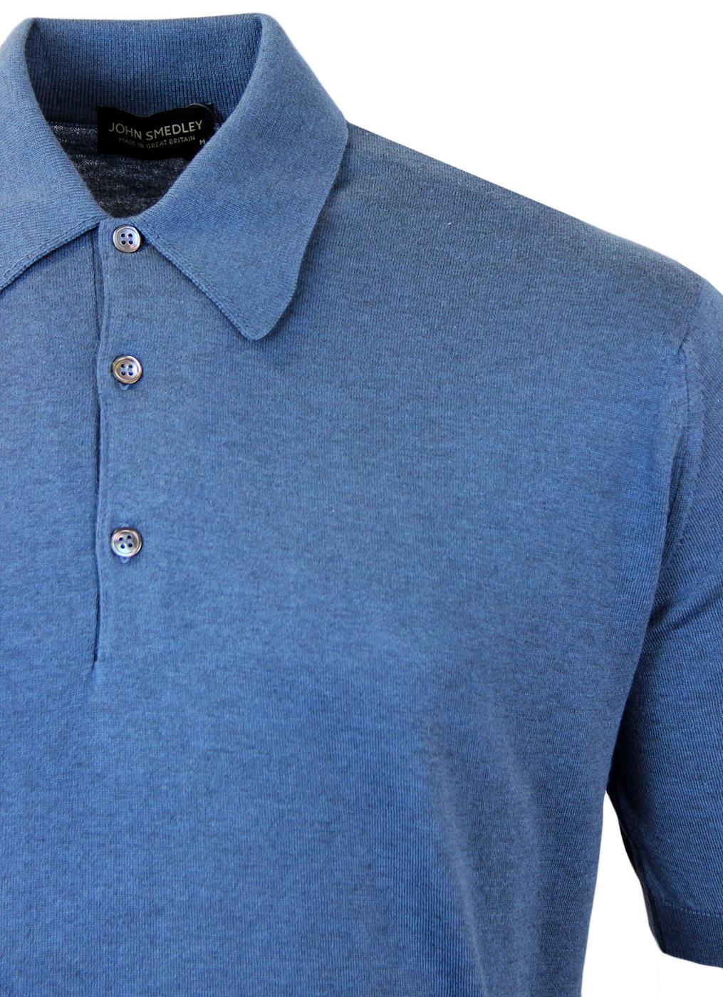 JOHN SMEDLEY Isis Retro 60s Mod Classic Fit Knit Polo Baltic Blue