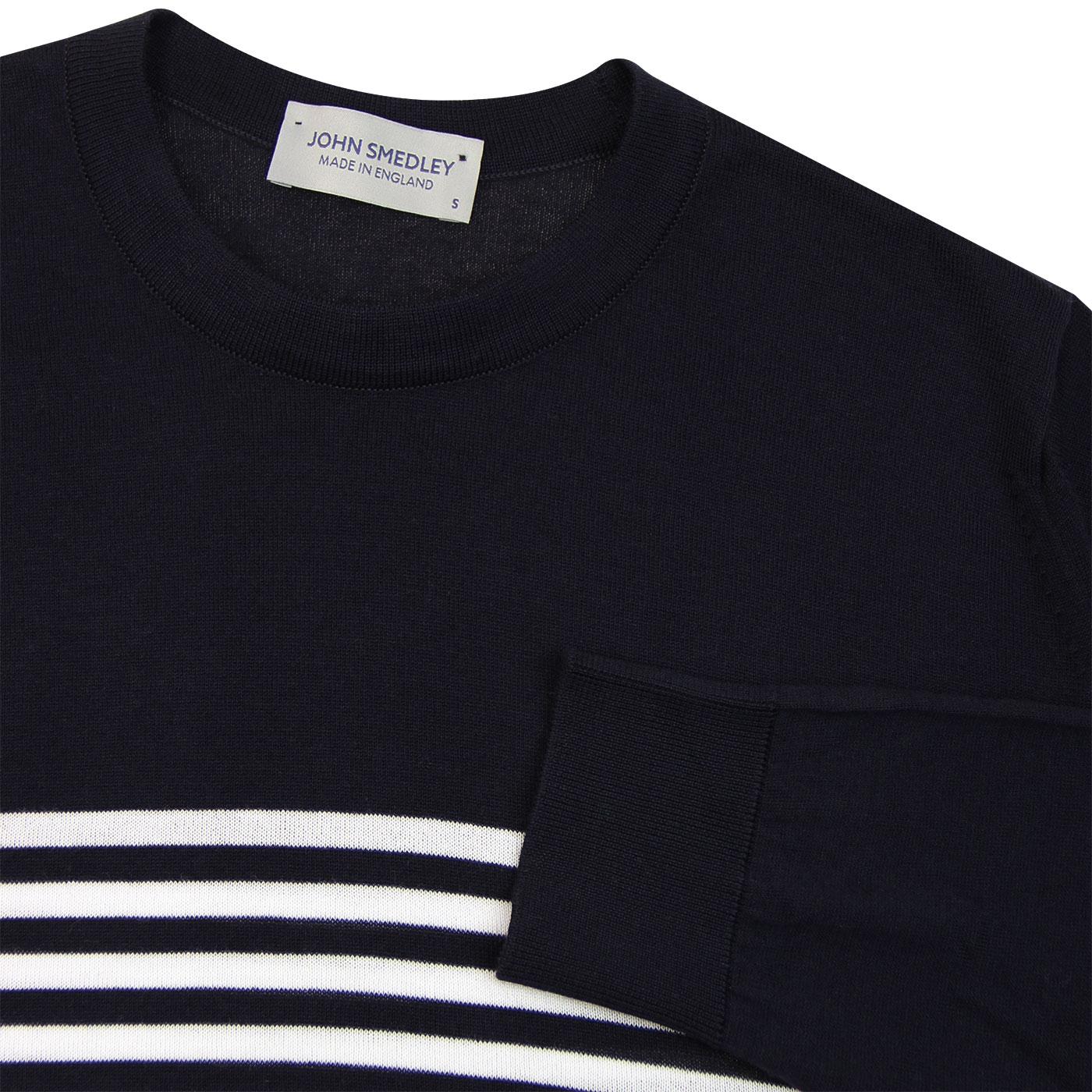 JOHN SMEDLEY Palter 1960s Mod Breton Stripe Jumper Navy