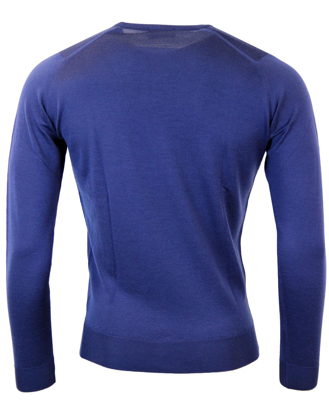 JOHN SMEDLEY Cleves Retro Mod Knit Crew Neck Jumper Blue John