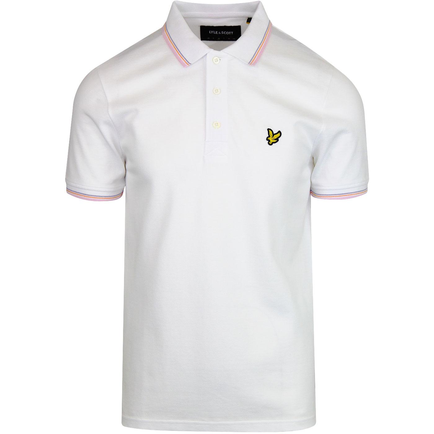 LYLE & SCOTT Retro Mod Tipped Pique Polo Shirt White/Pink