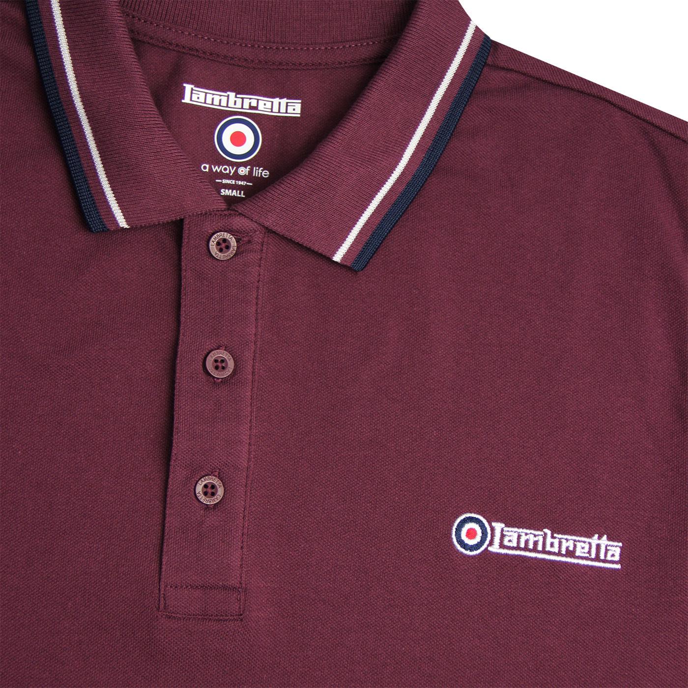 LAMBRETTA Retro Mod Tipped Pique Polo Shirt in Eggplant