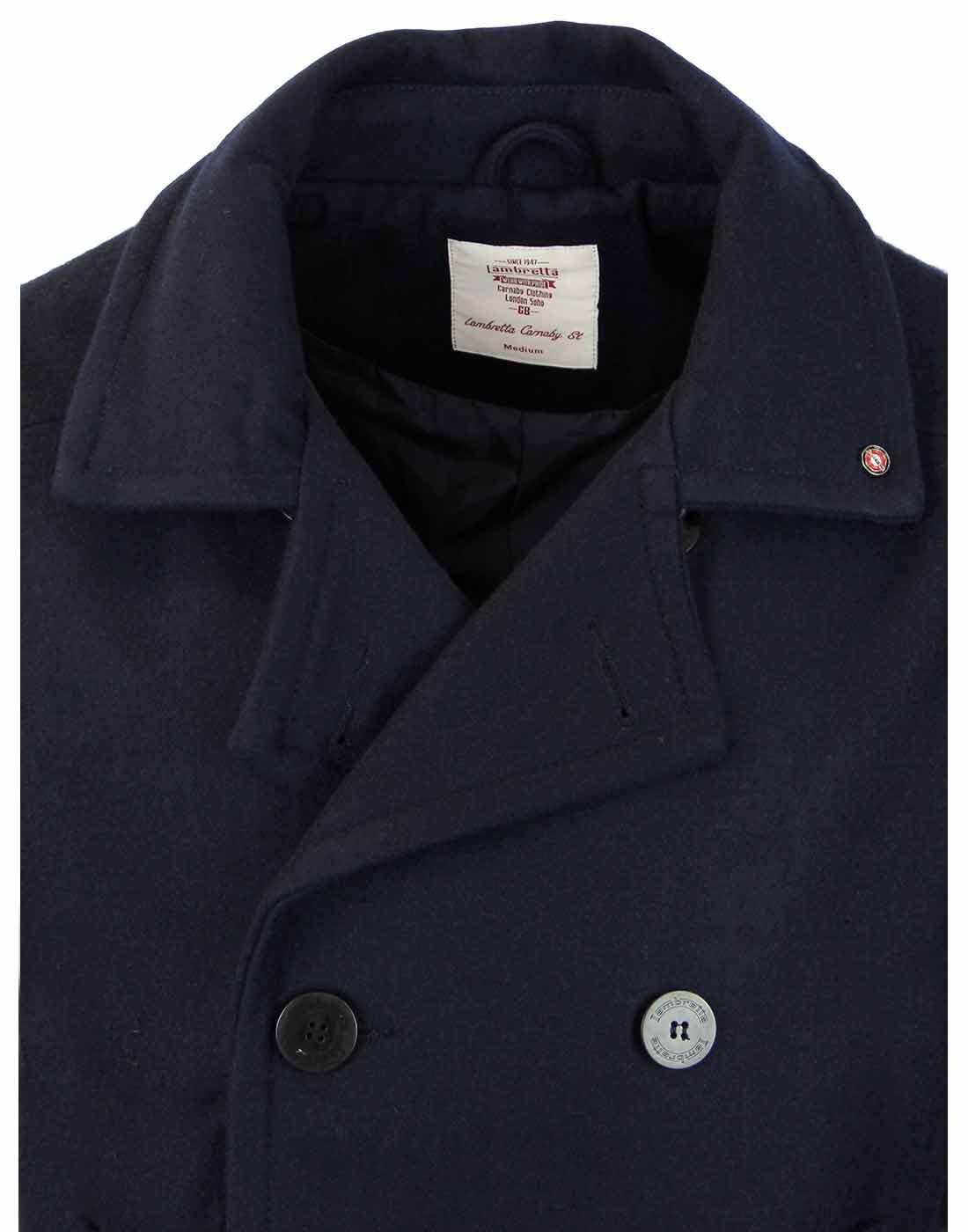 LAMBRETTA Double Breasted Reefer Peacoat Jacket in Navy