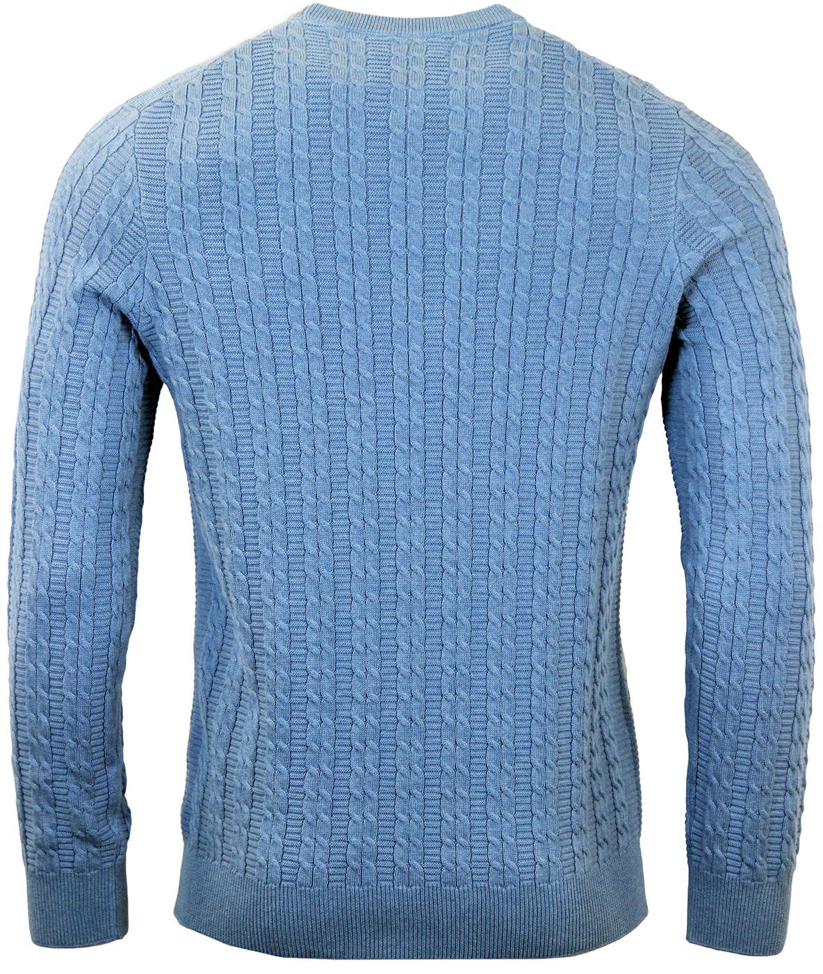 LYLE & SCOTT Retro Mod Cable Knit Ribbed Jumper in Dusky Blue