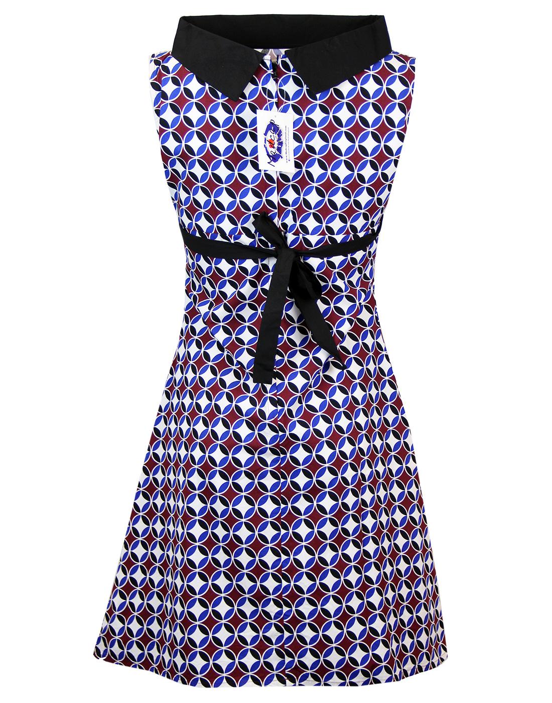 MADCAP ENGLAND Ace Retro 60s Circle Print Mod Dress Burgundy