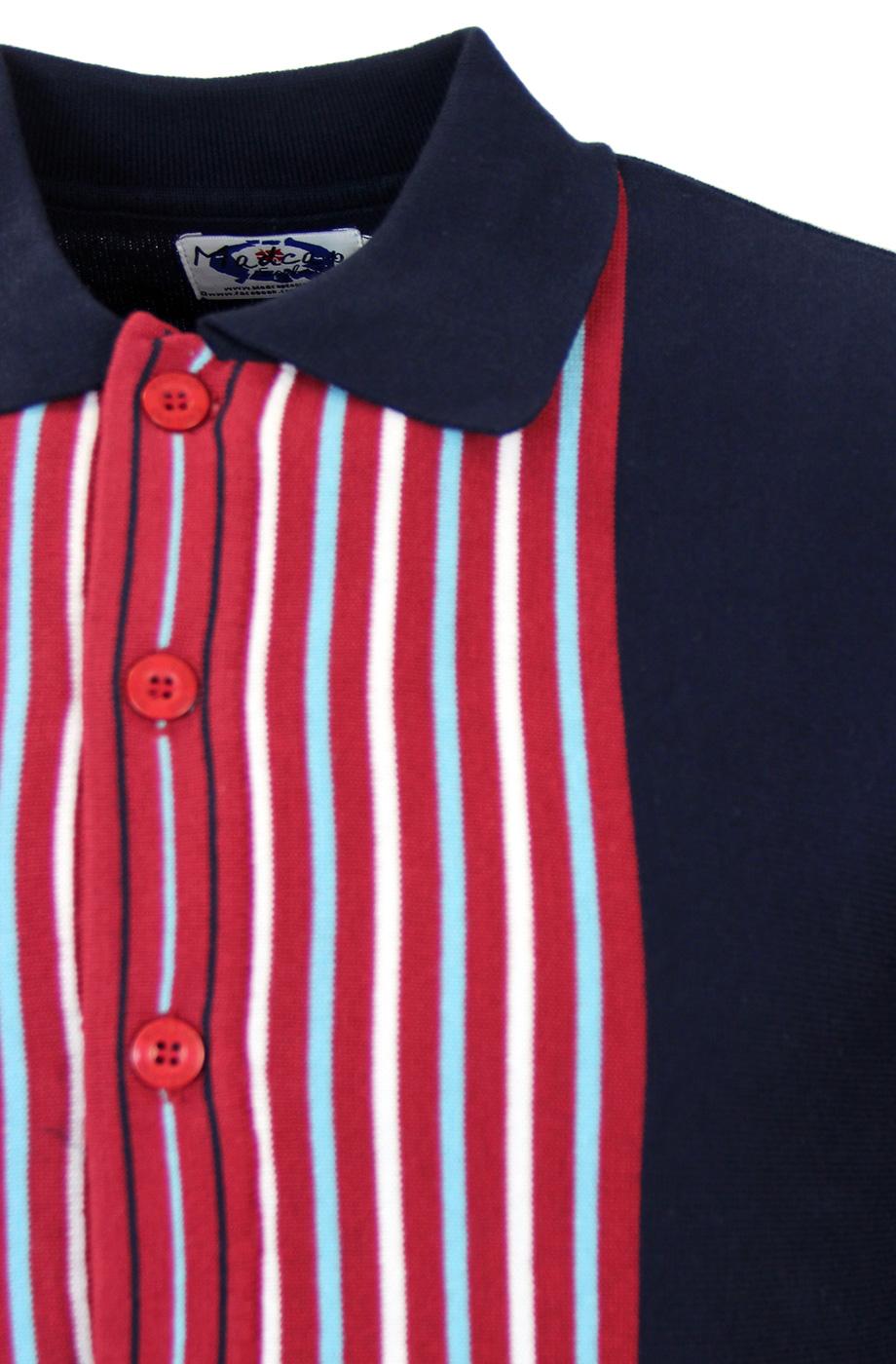 MADCAP ENGLAND Cassius Retro 60s Mod Candy Stripe Knit Polo Top