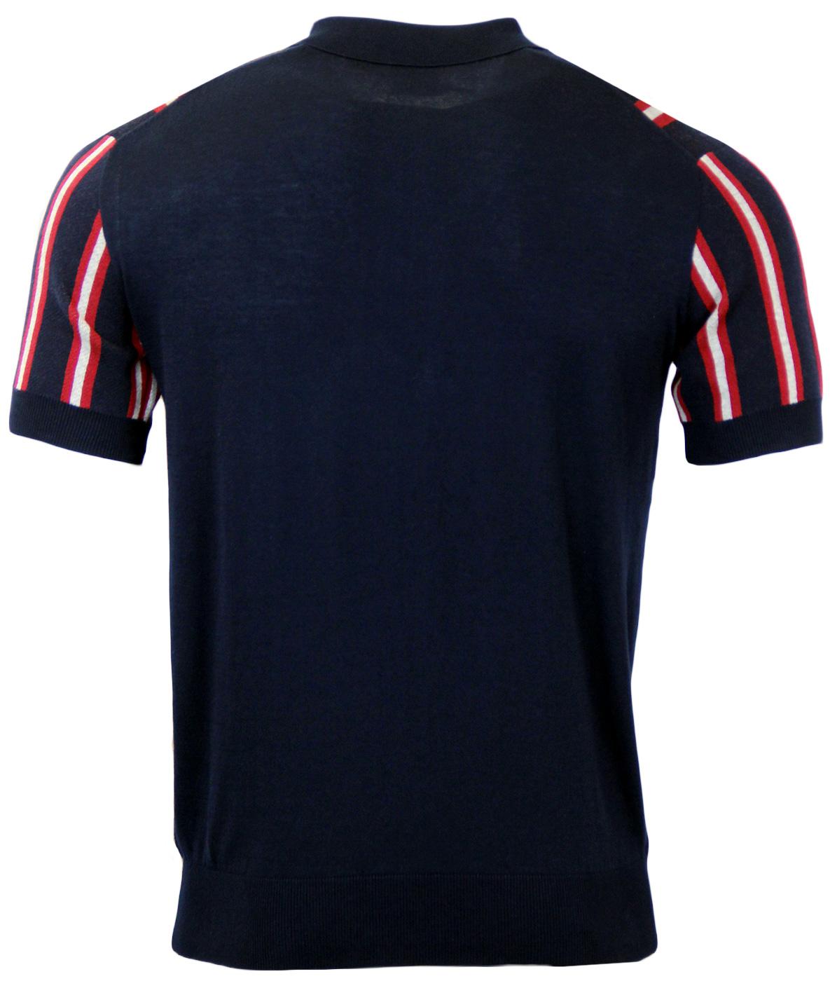 MERC Jobling Retro Mod Boating Stripe Knitted Polo in Navy