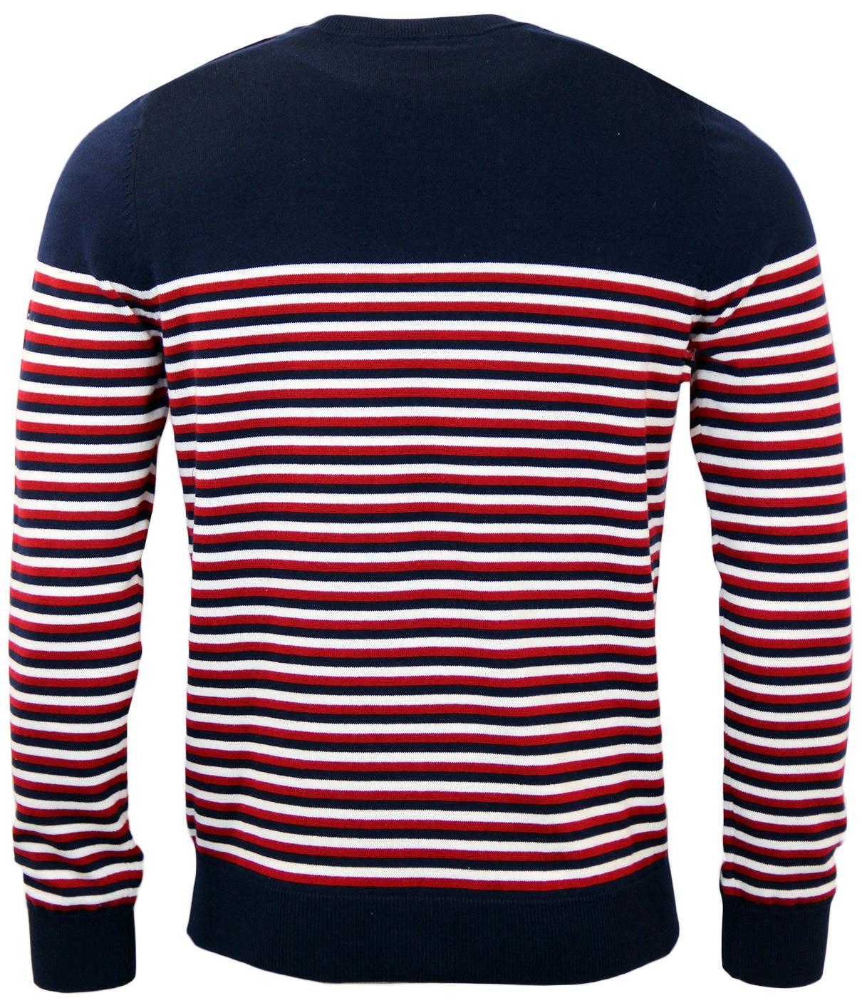 MERC Keeler Retro Mod Breton Stripe Knitted Jumper in Navy