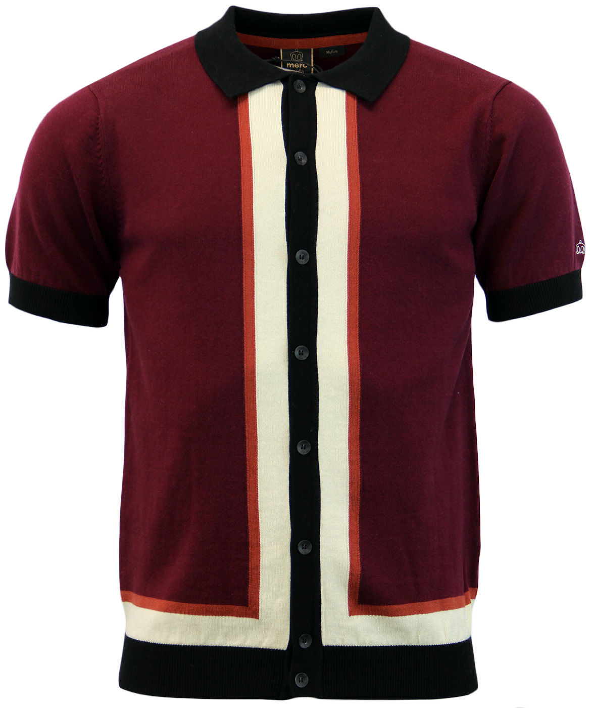 Rainham MERC 1960s Mod Stripe Panel Knitted Polo
