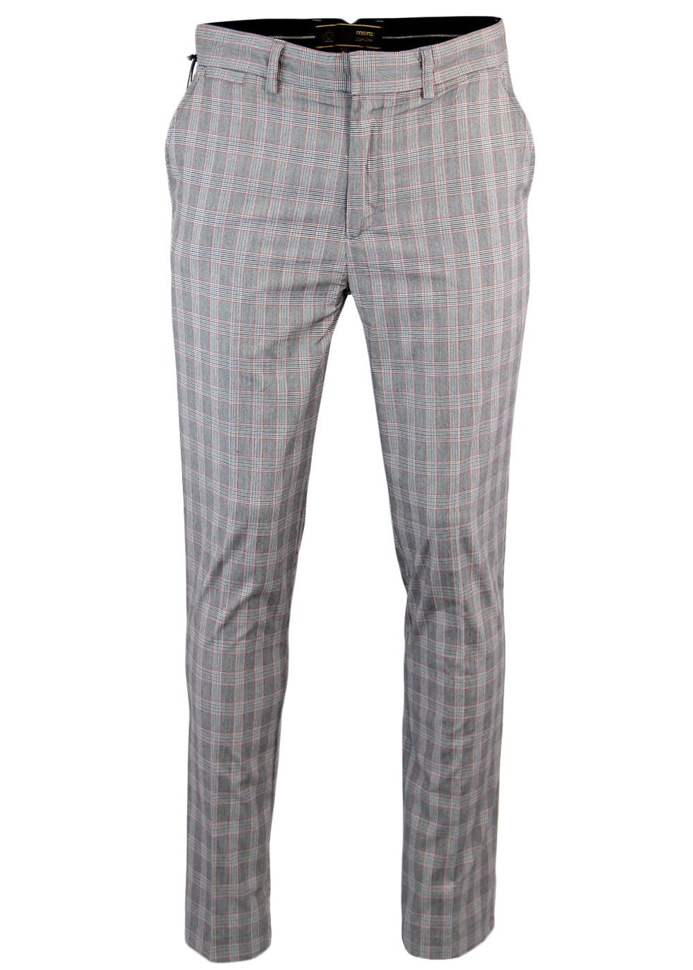 MERC Ronnie Retro Sixties Mod Mens Check Trousers in Grey
