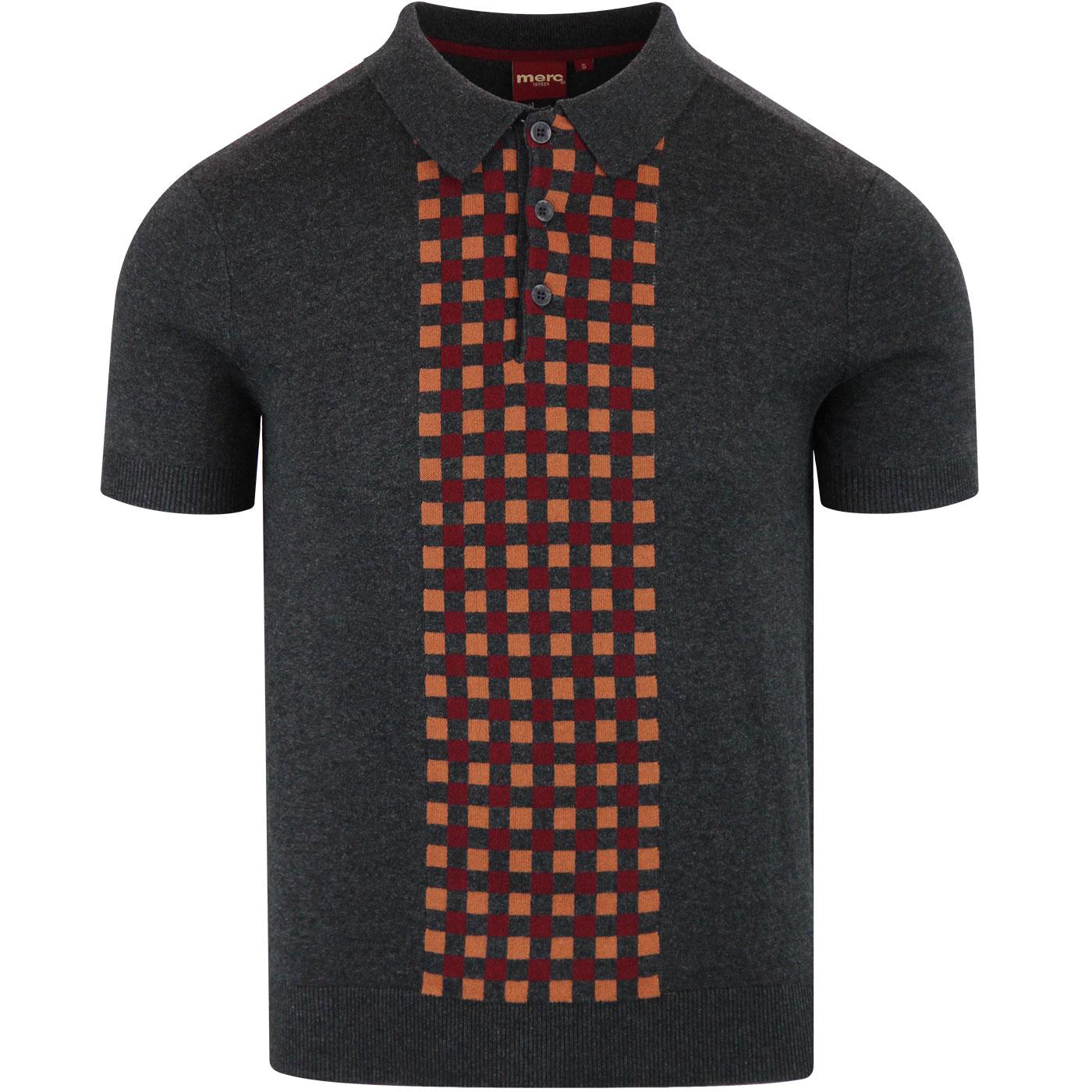 Jarvis MERC Retro Mod Check Knit Polo Top CHARCOAL