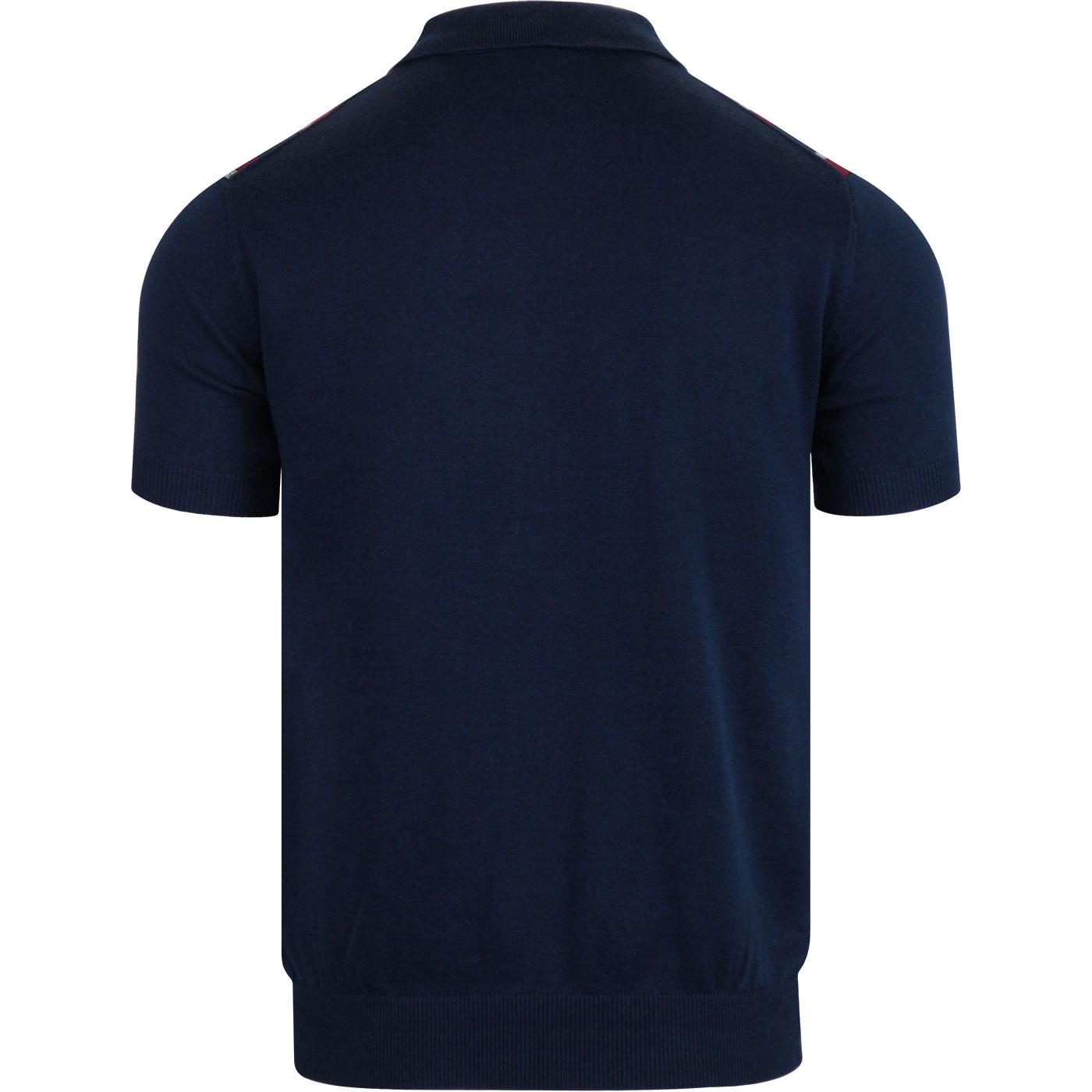 MERC Wilmot Stripe Knitted Retro 60s Mod Polo Shirt in Navy