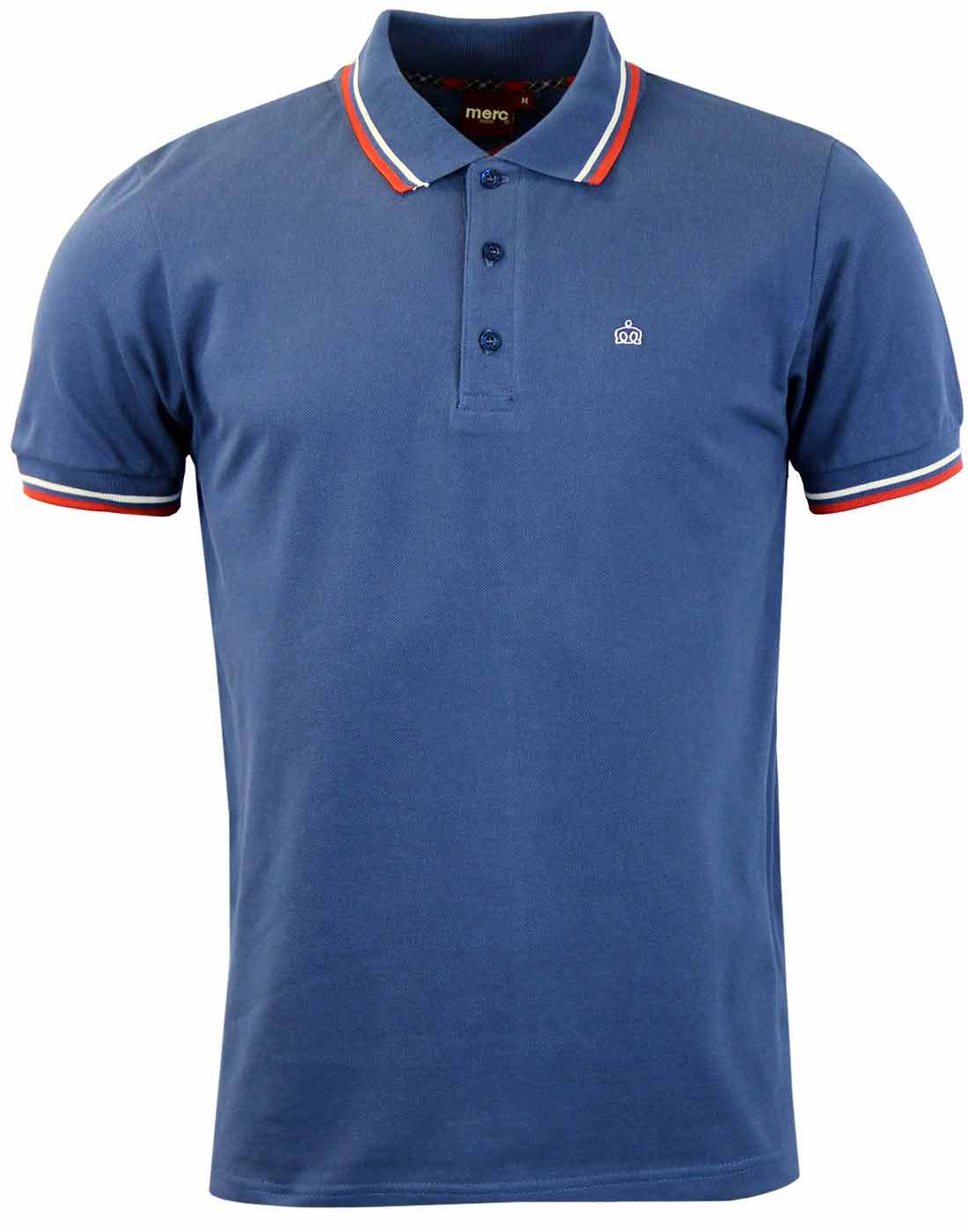 Card MERC Mod Retro Mens Tipped Pique Polo Shirt in Blue