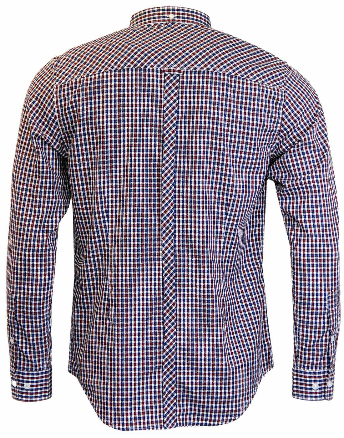 MERC Pitman Retro 60s Mod Dogtooth Stitch Check Shirt in Red/Blue