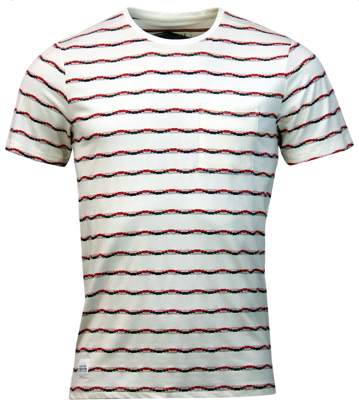 NATIVE YOUTH Retro Indie Jacquard Stripe T-Shirt in Cream