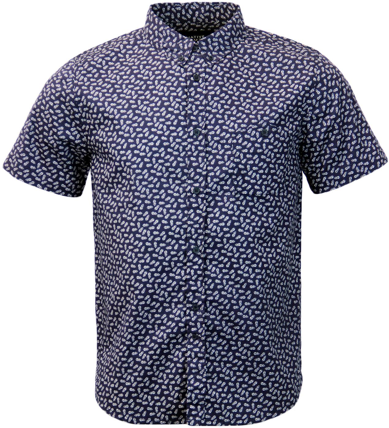 NATIVE YOUTH Retro Mod Pineapple Button Down Shirt in Navy