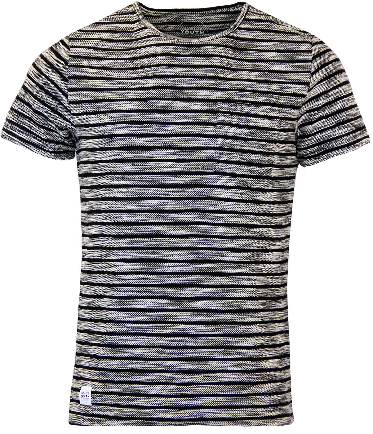 NATIVE YOUTH Retro Woven Space Dye Stripe T-Shirt in Black/White