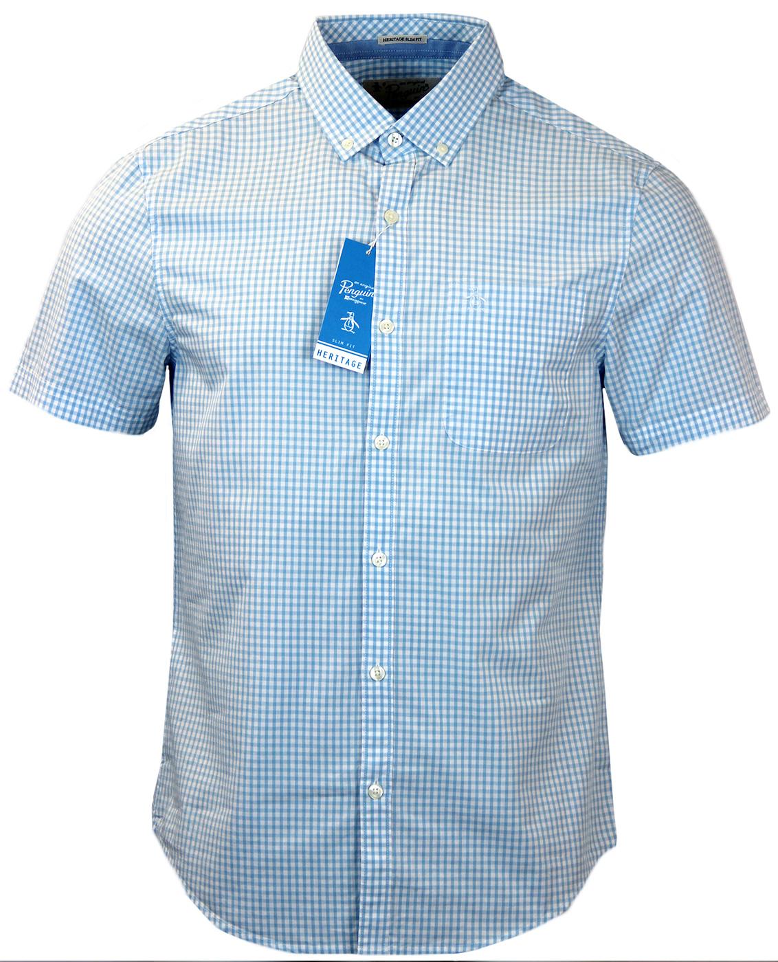 ORIGINAL PENGUIN Belan Retro Mod Gingham Shirt in Crystal Blue