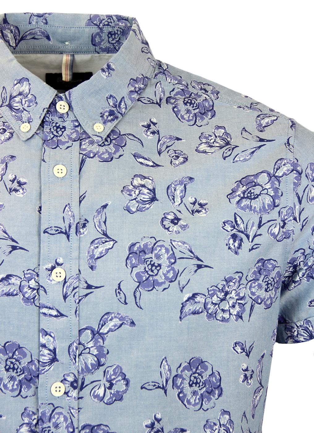 PEPE JEANS Dalmore Retro Floral Button Down Shirt in Chambray