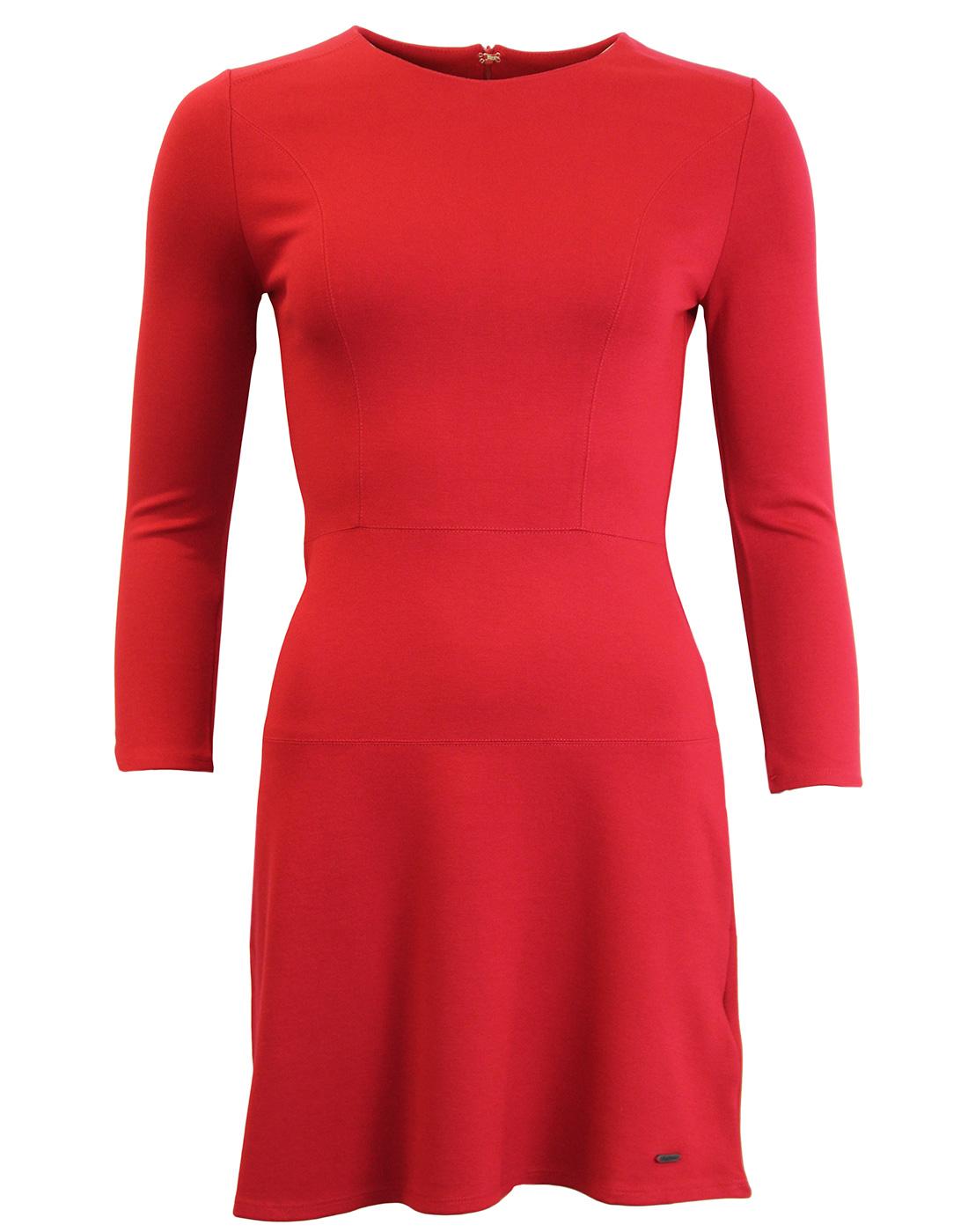 PEPE JEANS Freda Retro 60s Mod Panel Skater Dress in Red
