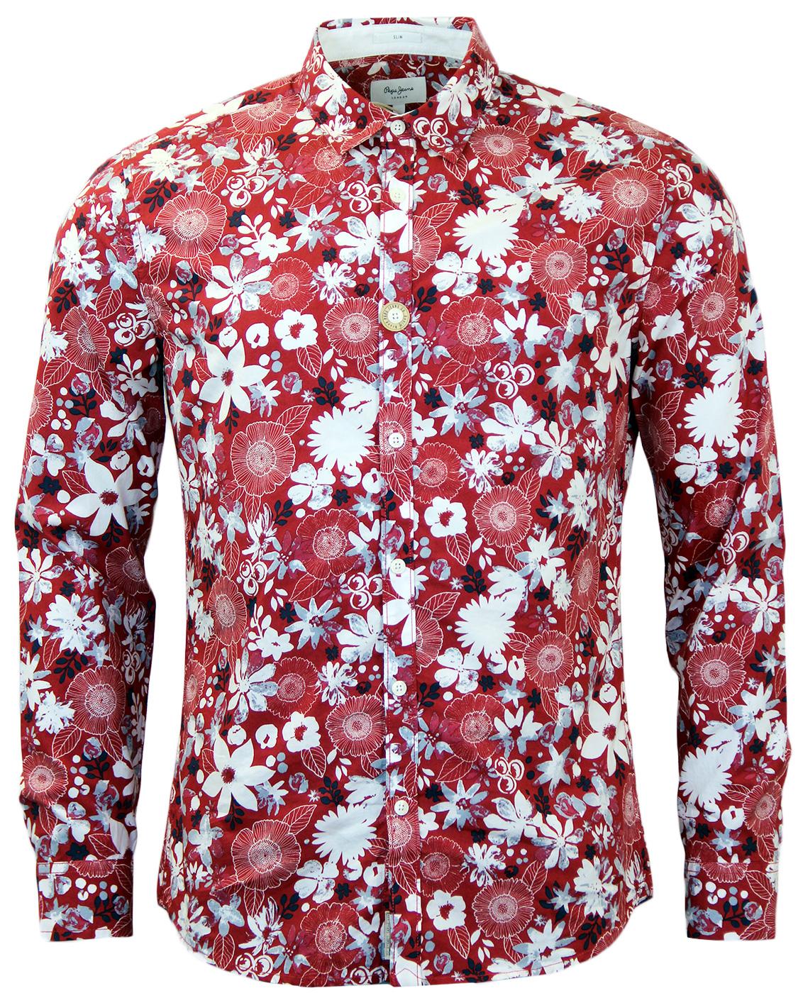 PEPE JEANS Pina Retro Mod Vibrant Floral Shirt in Brick