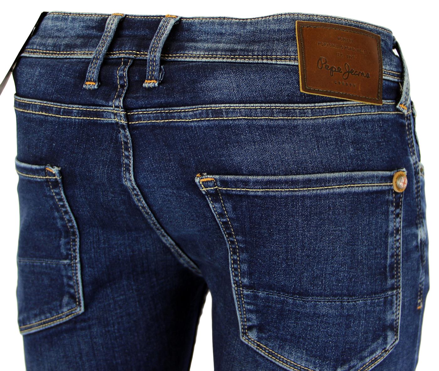 PEPE JEANS Finsbury Retro Indie Drainpipe Jeans Distressed Indigo