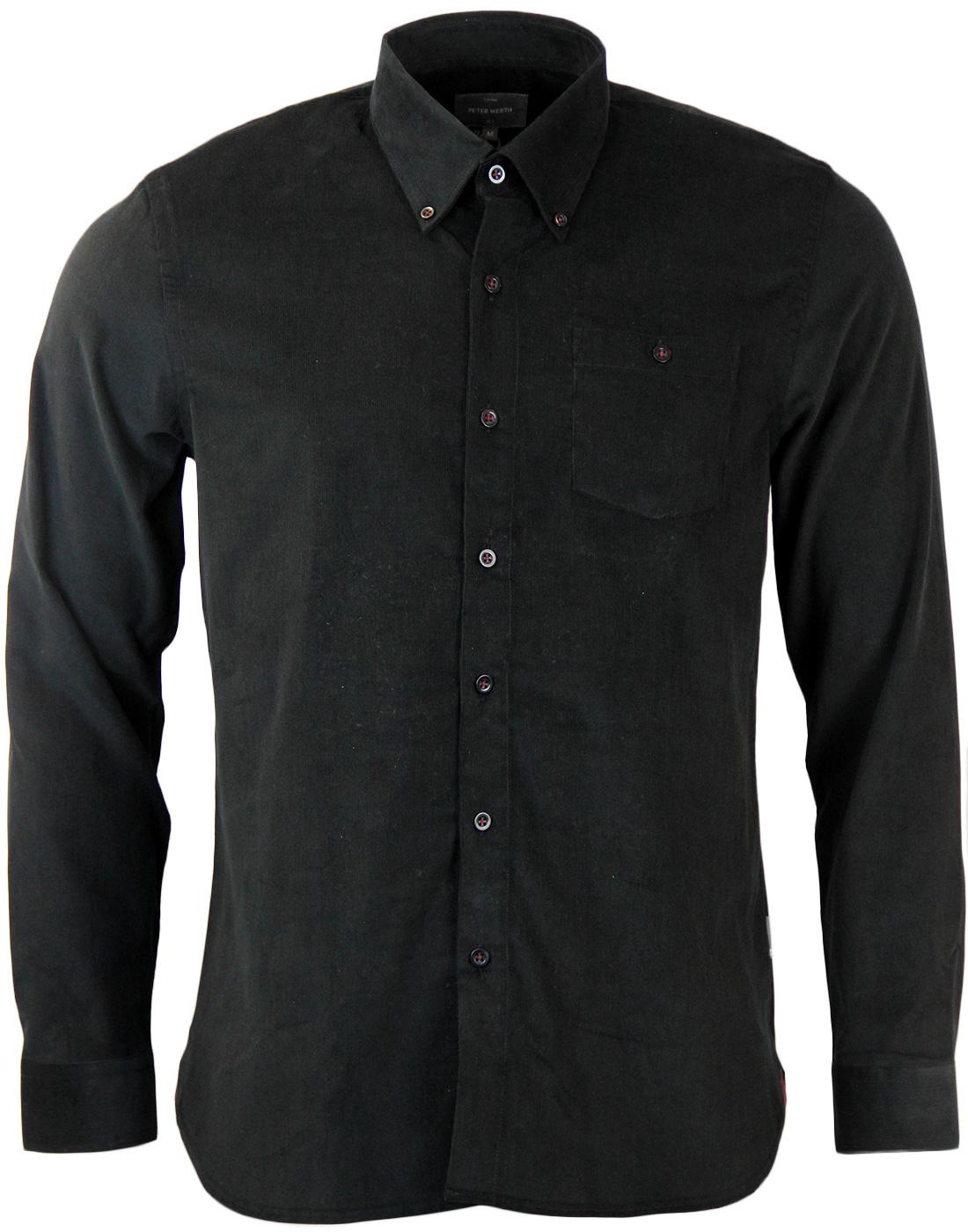 PETER WERTH Toil Retro Mod Fine Cord Shirt in Black