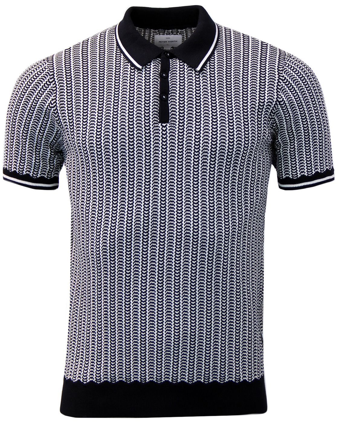 PETER WERTH Naval Mod Two Tone Chain Knitted Polo in Navy/Ecru