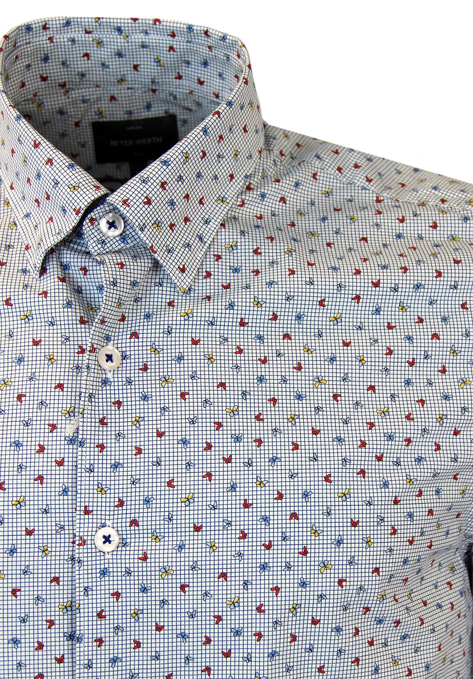 PETER WERTH Parade Retro Butterfly Print Shirt in Blue