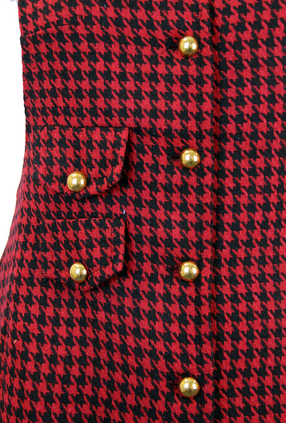 POP Retro Sixties Dogtooth Mod Pinafore Dress in Red/Black