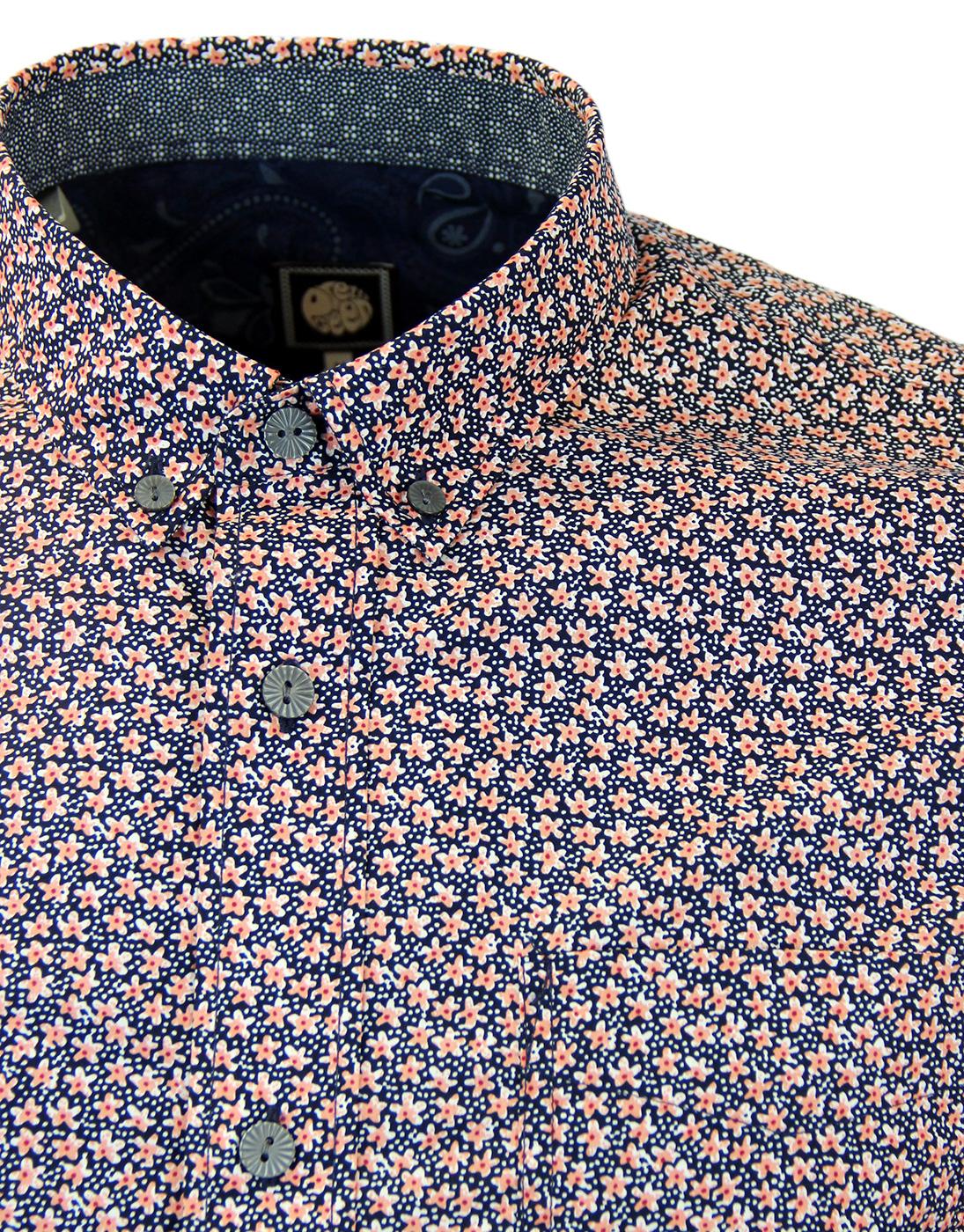 PRETTY GREEN Retro Ditsy Floral Dot Shirt in Navy