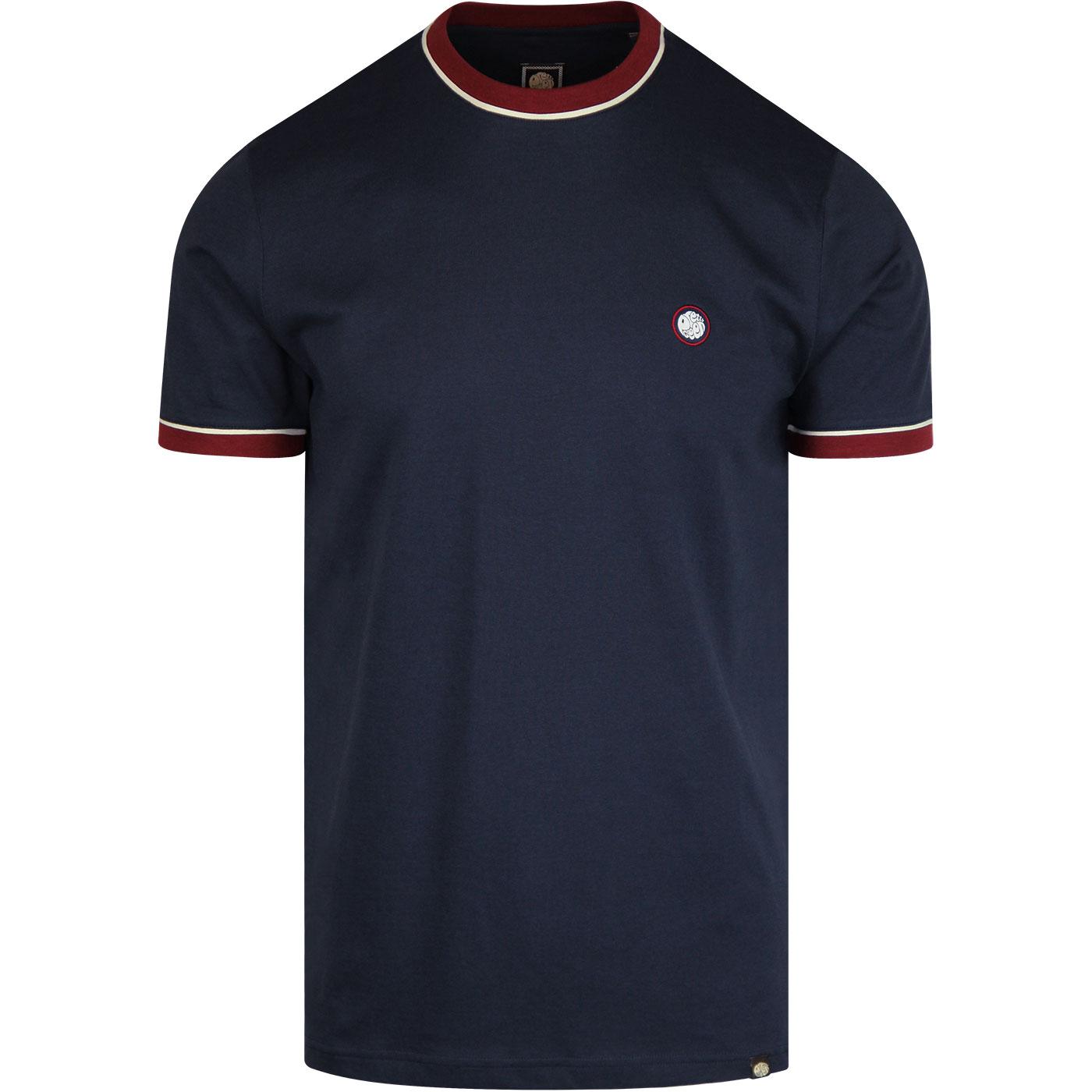 PRETTY GREEN Retro Indie Mod Piped Trim T-shirt in Navy