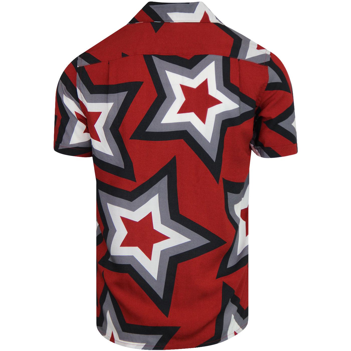 PRETTY GREEN Retro 1970s Short Sleeve Star Print Shirt Red
