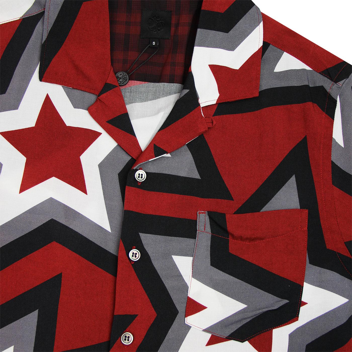 PRETTY GREEN Retro 1970s Short Sleeve Star Print Shirt Red