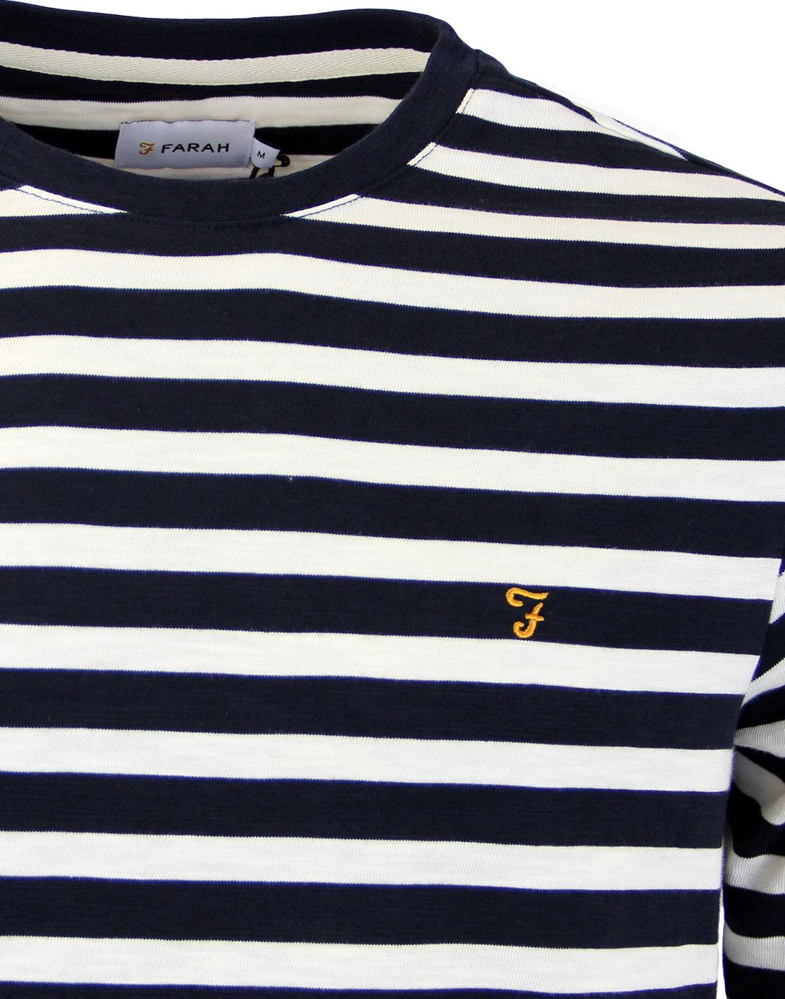 Farah Retro Radway LS 60s Mod Stripe T-Shirt In True Navy