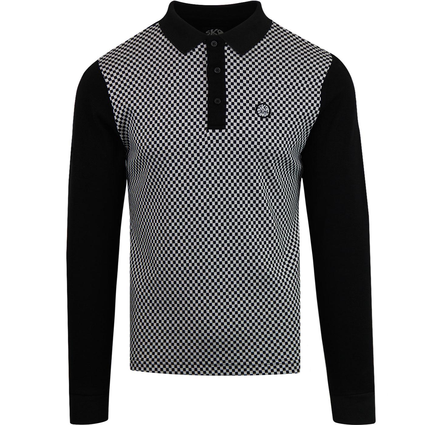 SKA & SOUL Men's Mod Checkerboard Long Sleeve Polo