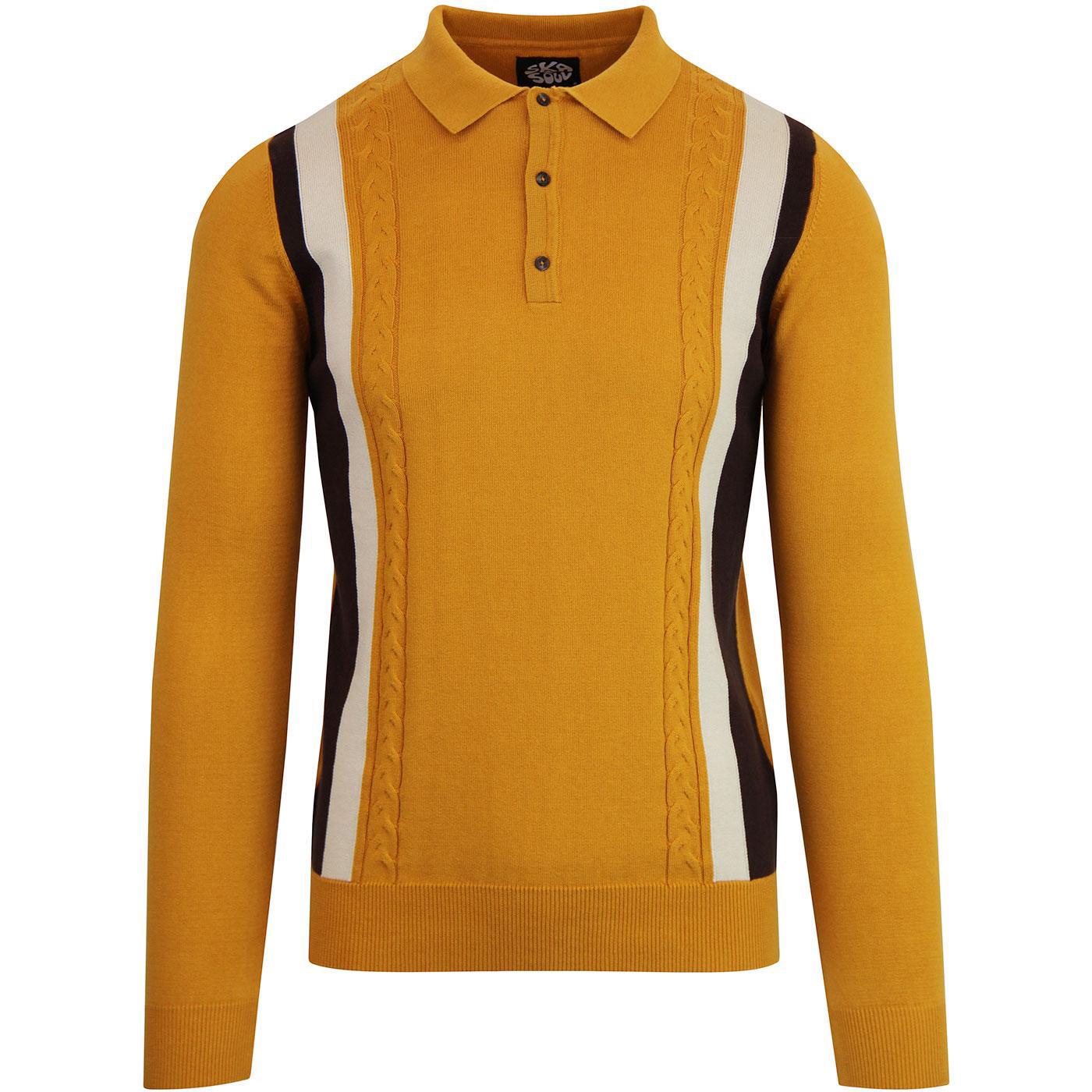 SKA & SOUL Men's Cable Stripe Knitted Polo GOLD